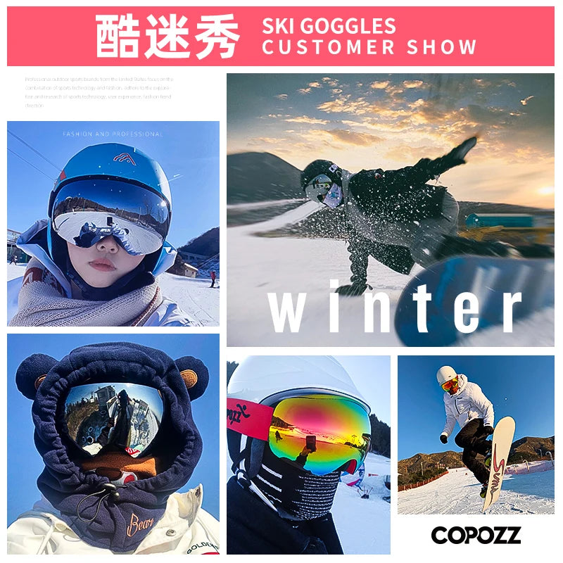 COPOZZ Outdoor Sports Ski Goggles UV400 Protection Ski Mask Male Female Anti-Fog Big Face Snow Glasses Snowboard Skiing Eyewear