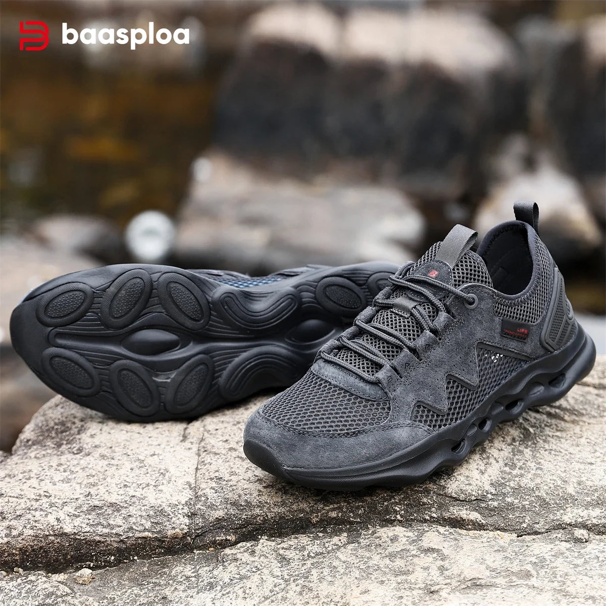 Baasploa Men Hiking Shoes Comfort Breathable River Water Sneakers Male Outdoor Lightweight Casual Walking Shoes Lace-Up