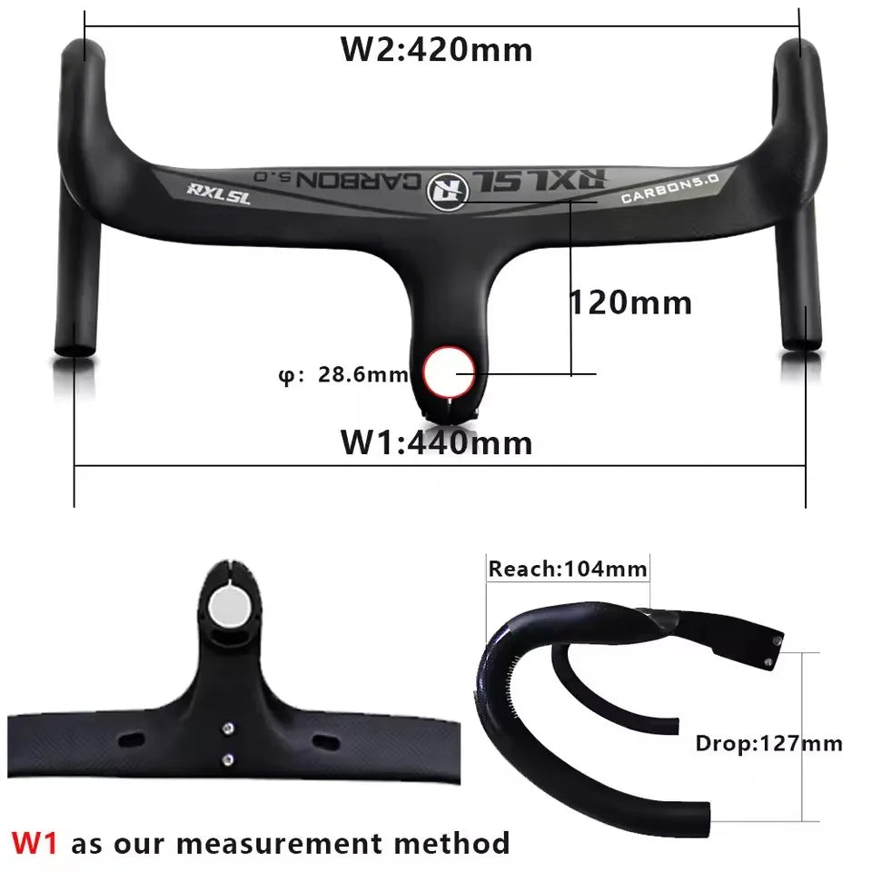 RXL SL Carbon Road Handlebar Integrated Racing Bike Speed 28.6 Black Internal Routing Drop Handle Bars For Bicycle 400/420/440