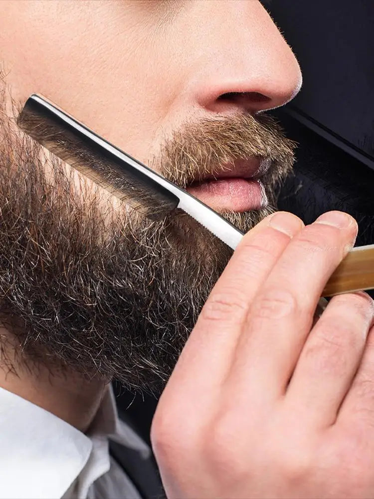 Japan S45C Carbon Steel Razor Straight Edge Stainless Steel Sharp Barber Folding Razor Natural Sandalwood Handle Horn Handle