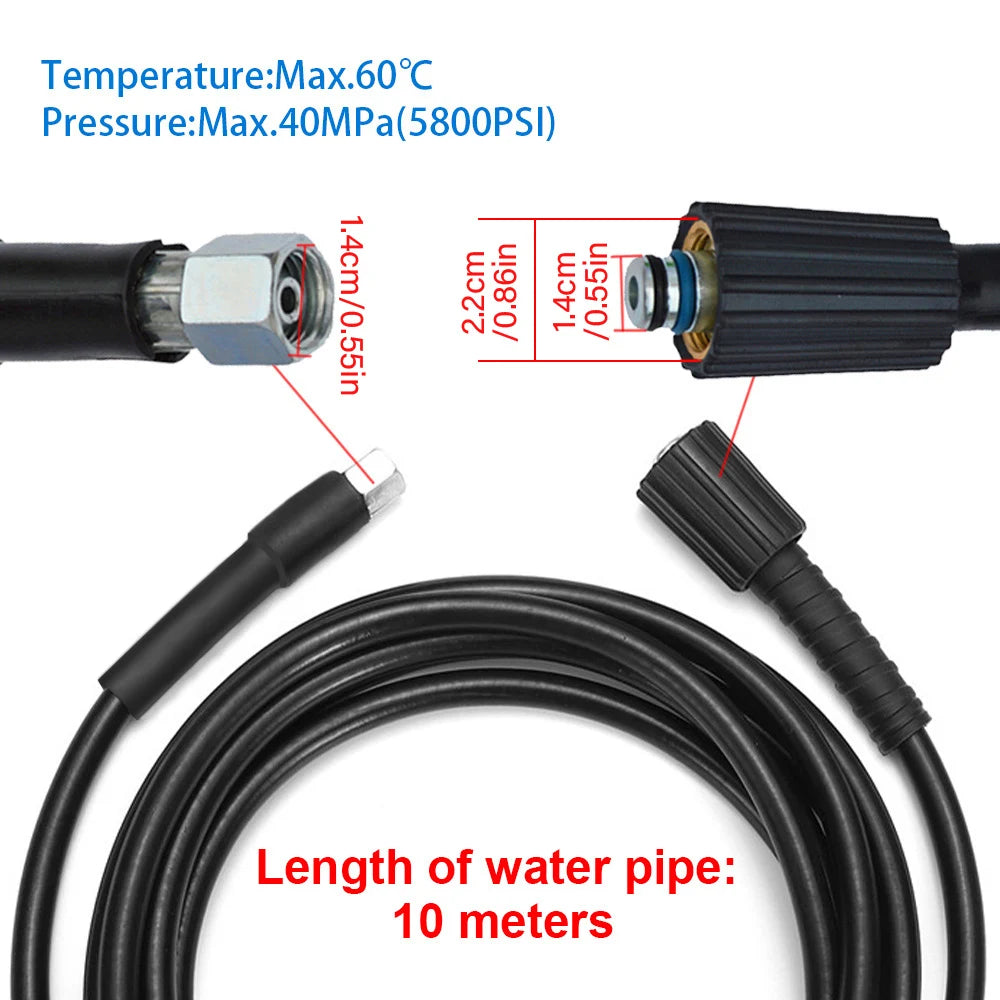 1Pc 6m /8m /10m /15m Pressure Washer Replacement Hose M22 Screw M14 Thread 5800 PSI Max 60℃ PVC Stainless Steel Car Wash Pipe