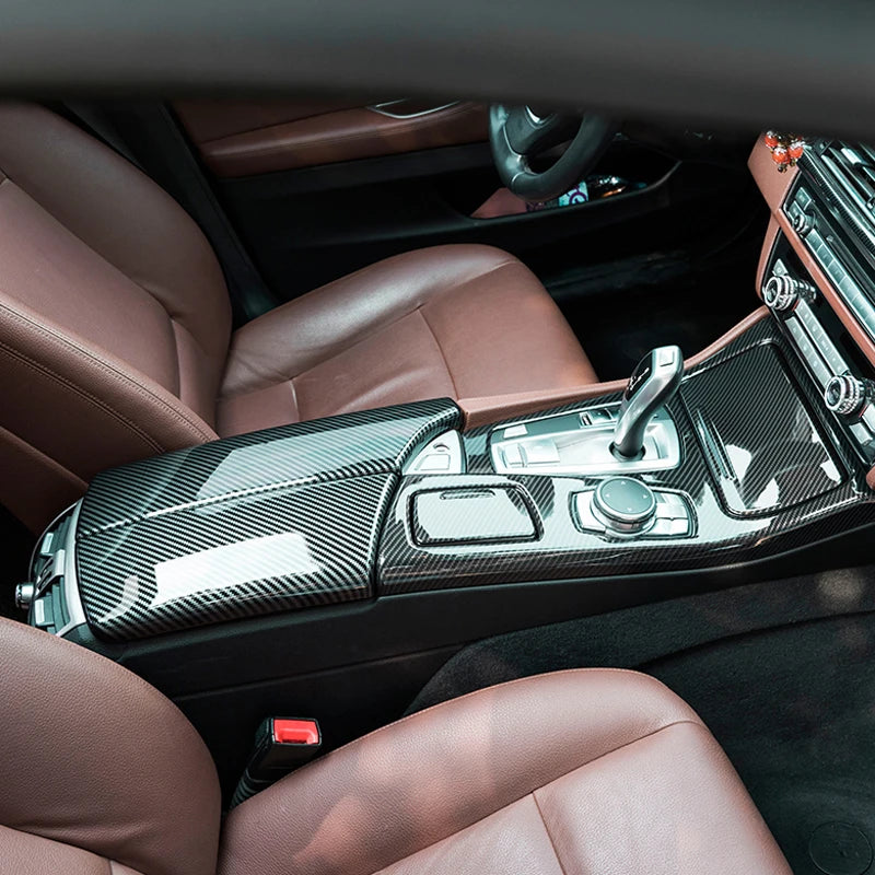LHD For BMW 5 Series F10 F11 carbon fiber central armrest box cover storage box gear position panel decoration cover auto parts