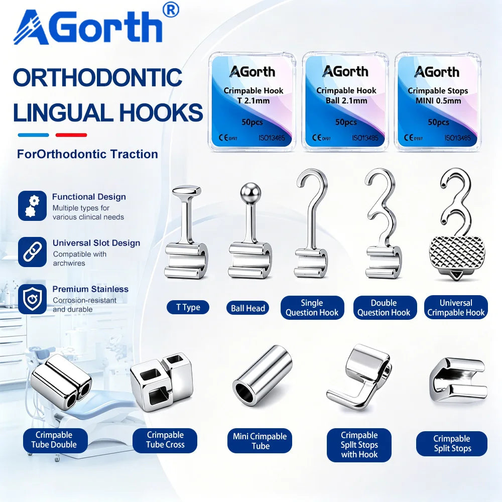 50Pcs/Box Dental Orthodontic Bondable Crimpable Hooks Sliding Long Short Type Multi-Function Long Hook Fixed On Archwire Bracket