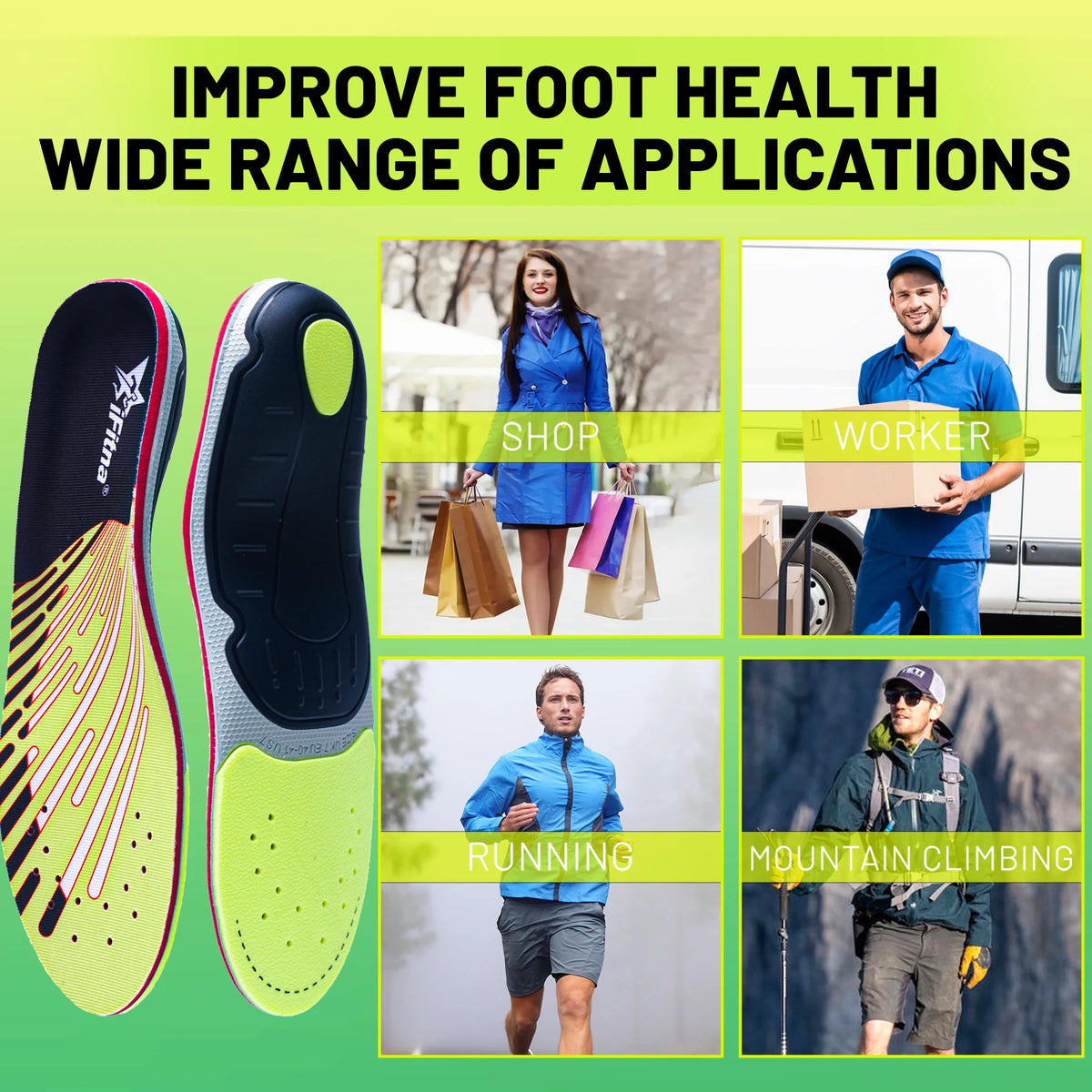 Plantar Fasciitis Insoles, Orthopedic Arch Support Inserts Men Women Heel Pain Relief, Flat Feet Insoles for Work Boots