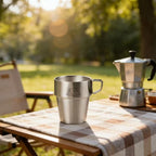 4 Pack Stainless Steel Camping Cups with Handle 10 oz Double Wall Stackable Camping Coffee Mugs with Mesh Bag for Outdoor Travel