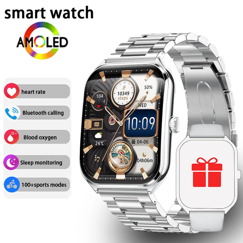 Ultra Thin Smartwatch 1.96in AMOLED Display Bluetooth Calling for Android iOS, Black