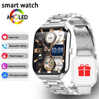 Ultra Thin Smartwatch 1.96in AMOLED Display Bluetooth Calling for Android iOS, Black