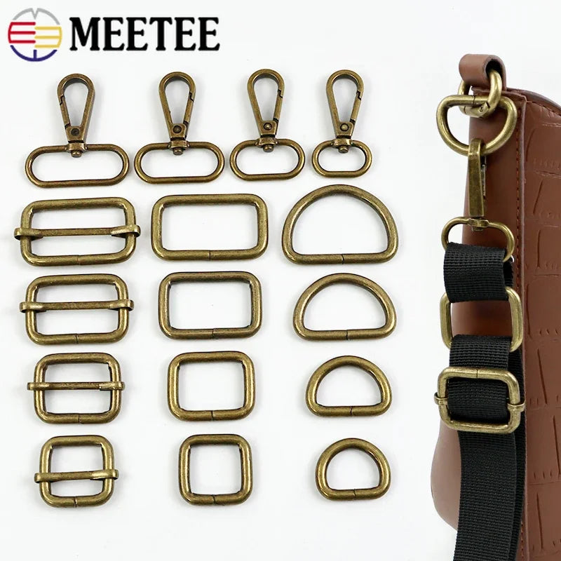 5/10Pcs 20-38mm Bronze Metal Buckles O D Ring Buckle Swivel Lobster Clasp Backpack Carabiner Clips Webbing Strap Adjuster Slider