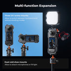 K&F CONCEPT Camera Cage for Insta360 X5 Aluminum Alloy Protective Case with Silicone Lens Cover Frame with 2 Cold Shoe Mounts