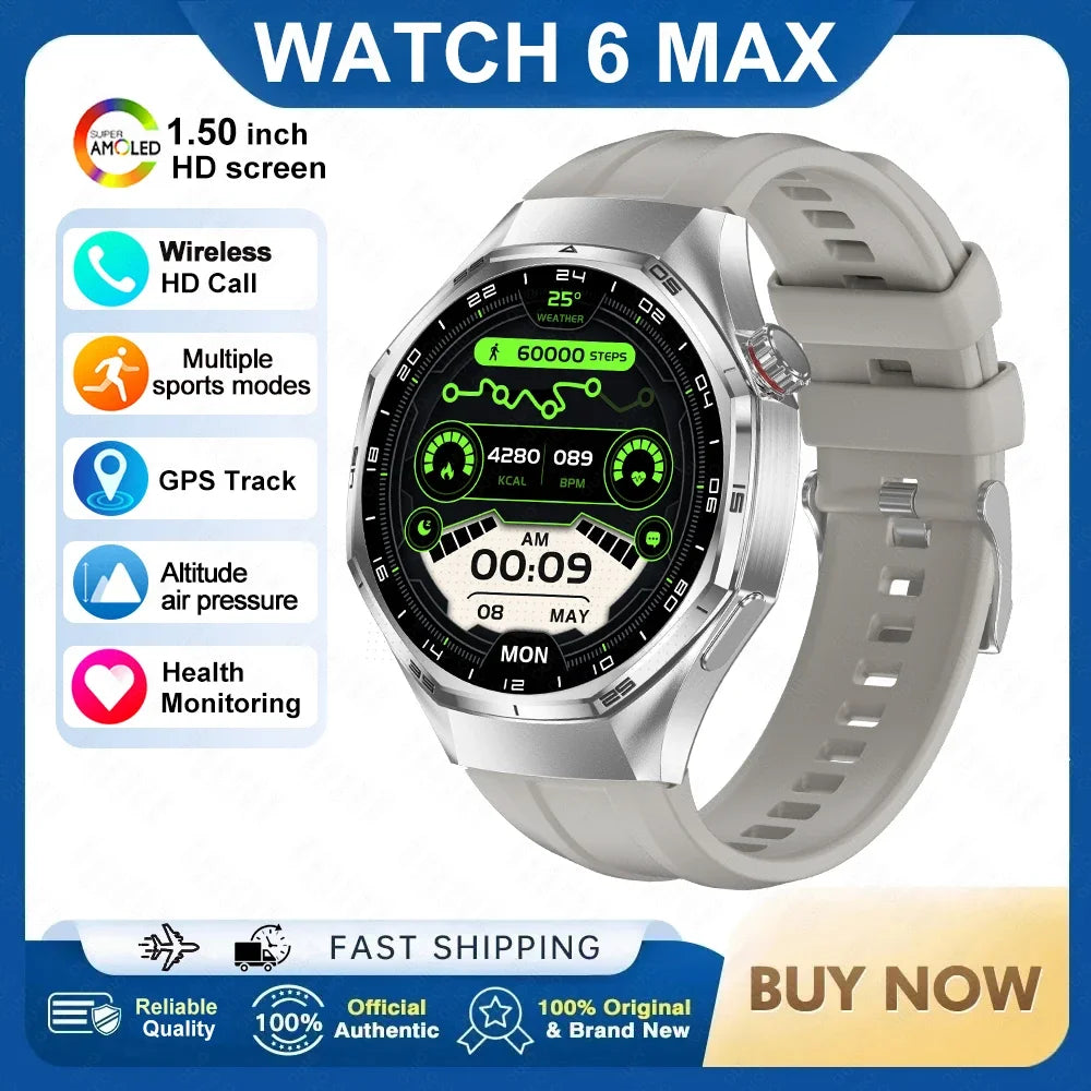2026 New Watch 6 Max Smart Watch Men GPS Altitude Air Pressure Heart Rate Health Monitoring Bluetooth Call Business Smartwatch
