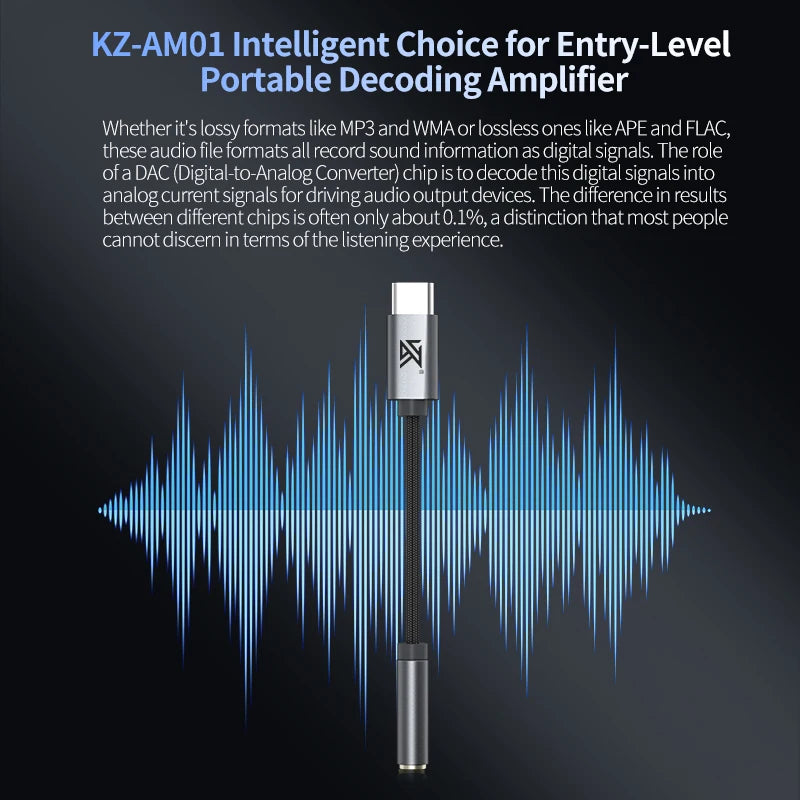 KZ AM01 USB-C to 3.5mm Headphone Adapter, 32-bit/384kHz Hi-Fi DAC Amp Dual-Chip