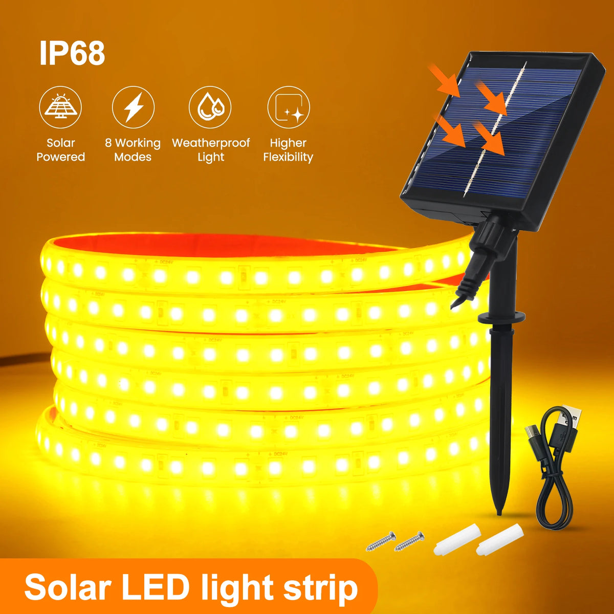 24V Solar Led Strip Light 2835 120LEDs/m Outdoor IP68 Waterproof Red Green Blue Pink Warm White Self-adhesive Garden Decor Lamps