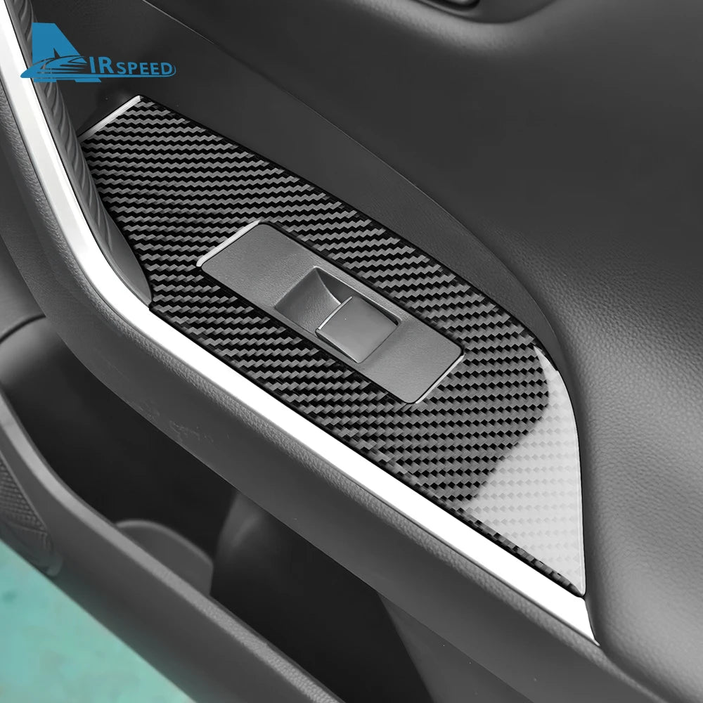 Real Soft Carbon Fiber Sticker For Toyota RAV4 XA50 2019 2020 2021 2022 2023 2024 2025 LHD RHD Car Window Lift Button Panel Trim