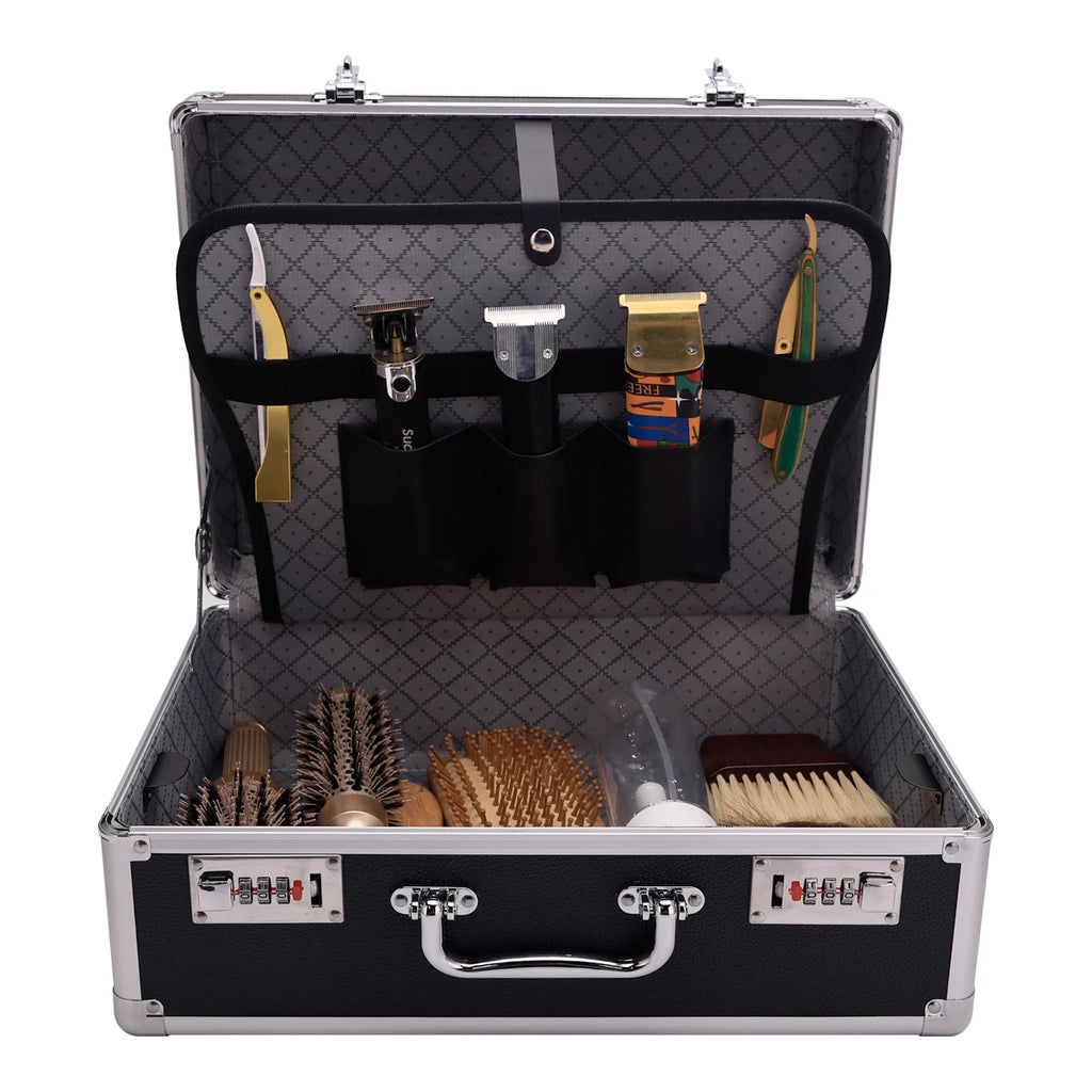Sliver Aluminum Tool Storage Box Password Lock Portable Suitcase Professional Hairdressing Large Capacity Salon  Carrying Box
