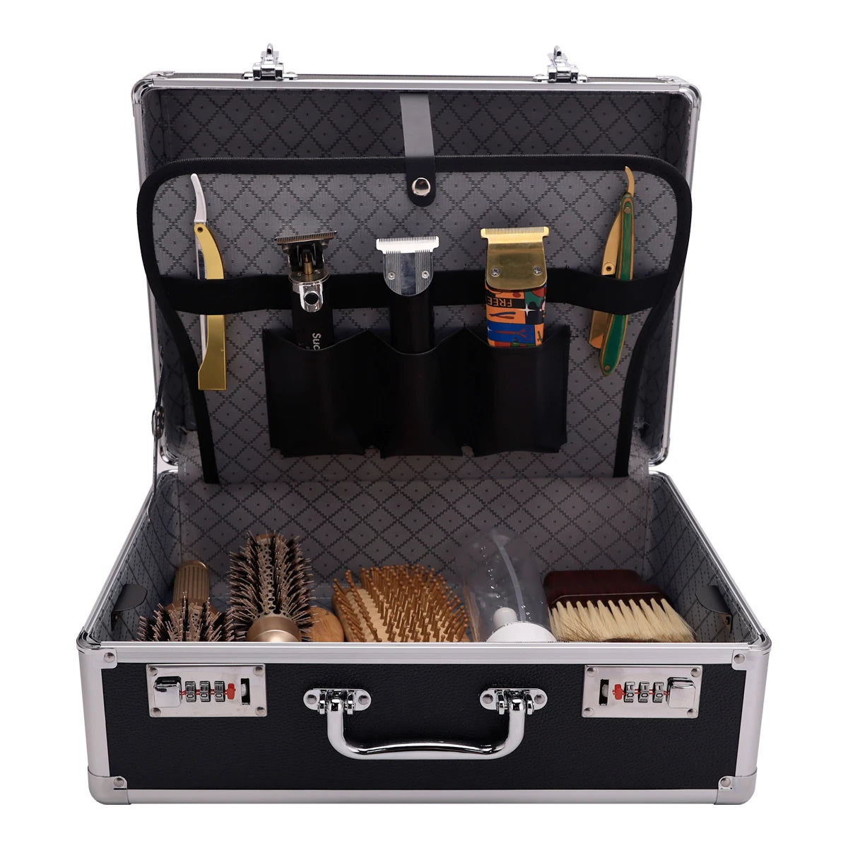 Sliver Aluminum Tool Storage Box Password Lock Portable Suitcase Professional Hairdressing Large Capacity Salon  Carrying Box