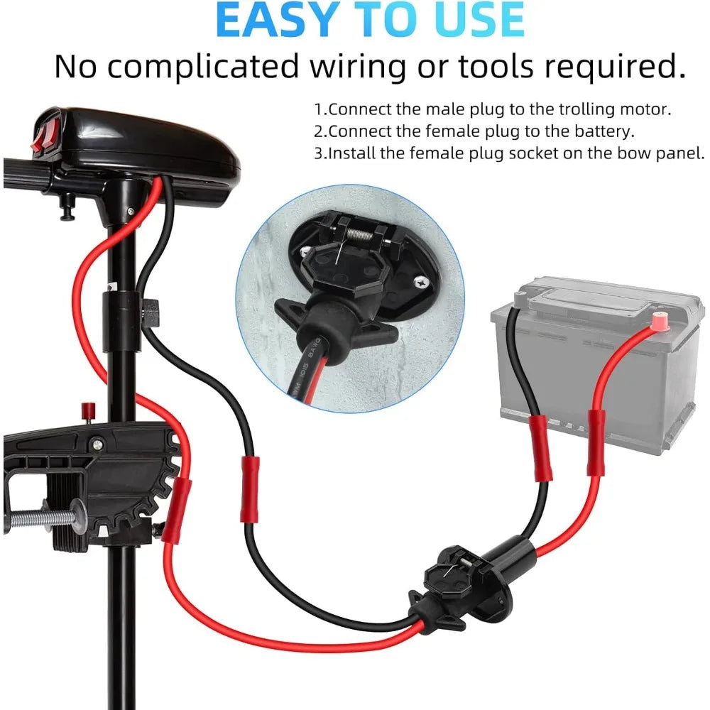 Trolling Motor Plug 12v/8 Gauge/2 Wire Trolling Quick Connector for Electric Boat Motor Electrical Trolling Plug Socket Set