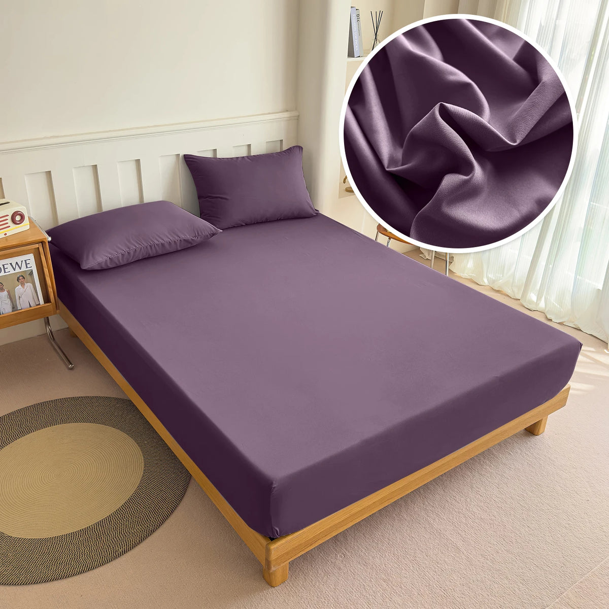 Solid Color Fitted Sheet with Elastic Band, 1pc Mattress Sheet 90x200 to 200x220cm