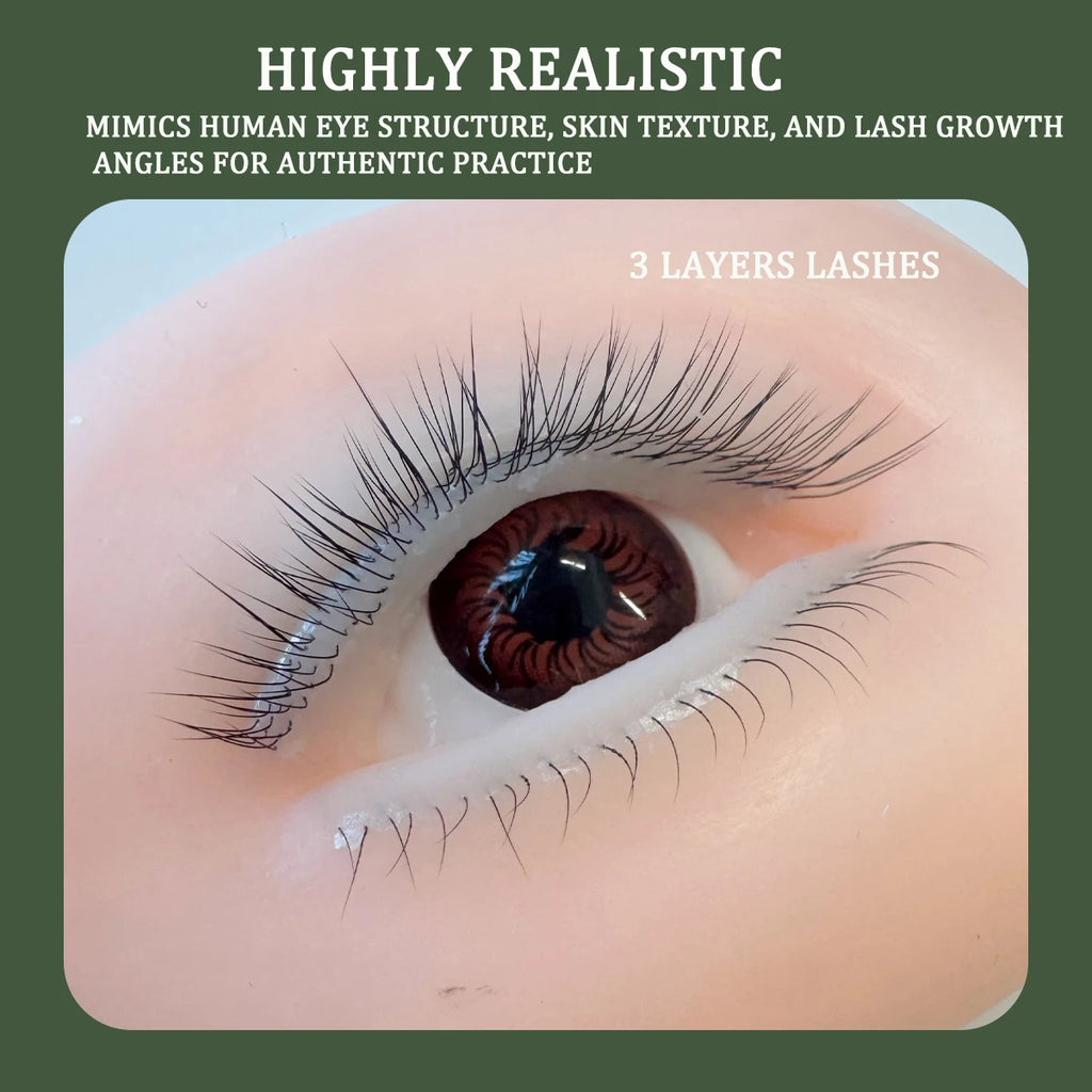 3D Highly Realistic False Eyelash Mannequin Flat Doll Head Korean Makeup Practice Tool for Lash Artists Eyelash Graft Training