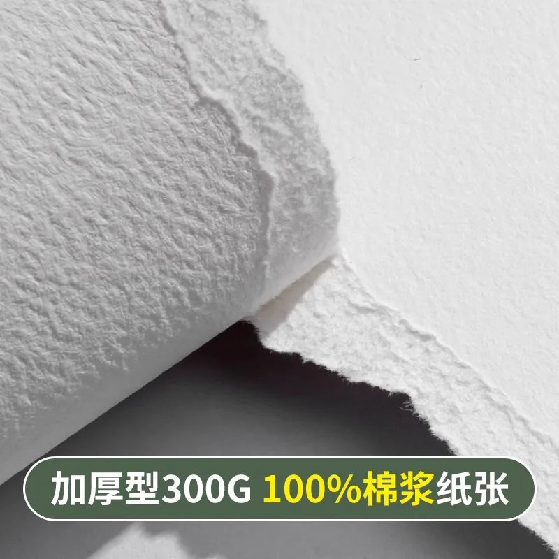 20 Sheets Baohong 300g Watercolor Sketchbook 100% Cotton Natural White Large 14.9x5.1 inch Landscape Water Color Paper Block