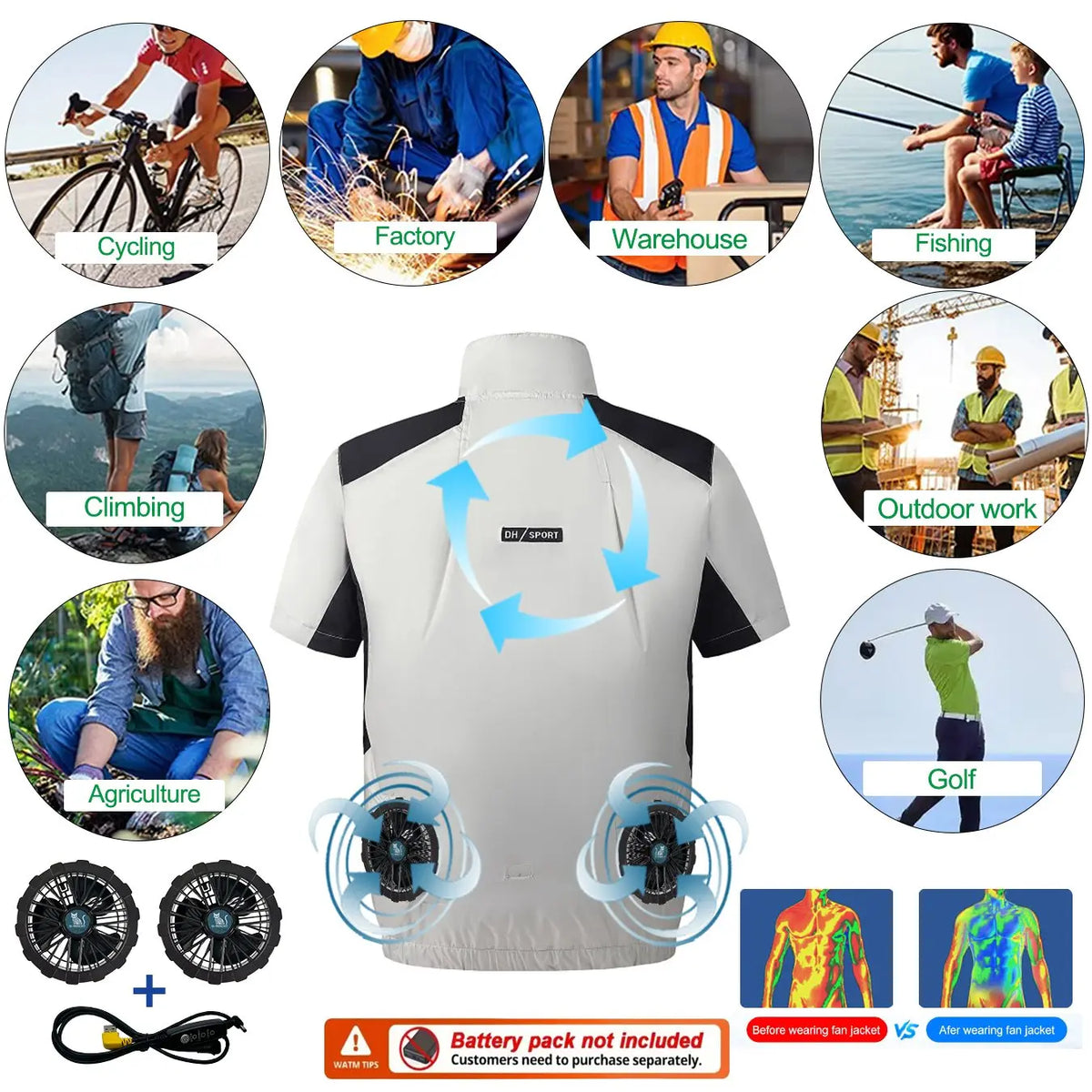 G-MACHT Summer Cool Vest Wearable Cooling Fan Vest Air-conditioned Clothes Usb Cooling For Outdoor Work Fishing Short Sleeve