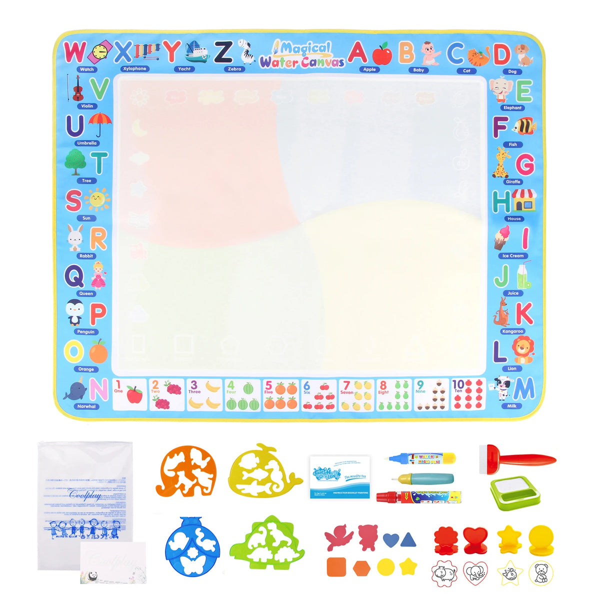 100x80CM Magic Water Drawing Mat Coloring Doodle With Reusable Magic Pens Montessori Painting Board Educational Toys Kids Gifts
