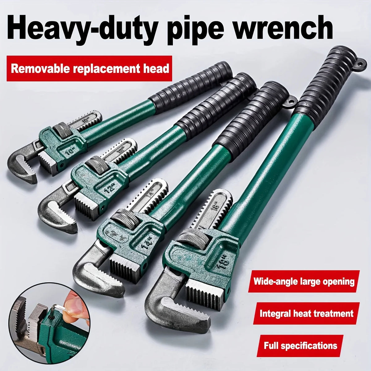 8/10/12/14 Inch Heavy-Duty Steel Pipe Wrench Set, Adjustable Straight Plumbing Wrench with Soft Grip Handle