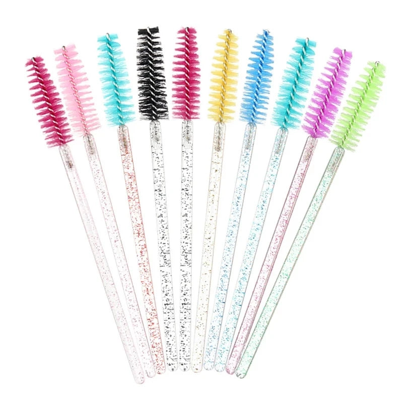 1000pcs Disposable Eyelash Spoolie Mascara Wands, Crystal Handle, Mixed Colors
