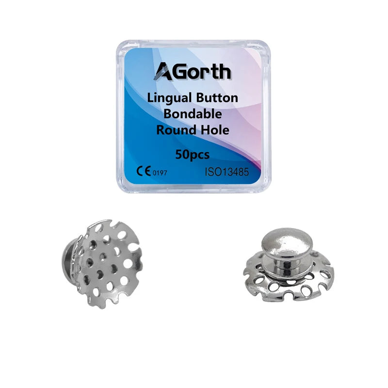 50Pcs/Box Dental Orthodontic Lingual Buttons Metal Bondable Monoblock Mesh Hole Base Composite Buttons Dentistry Accessories