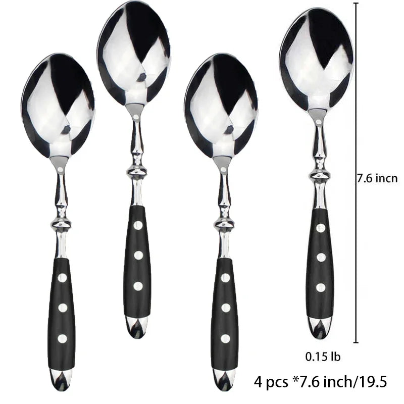 Hotel Stainless Steel Table Knife Fork Spoon Sets Teaspoon Teafork Steak Knife Cutlery Restaurant Serviing Set Black Wood Handle