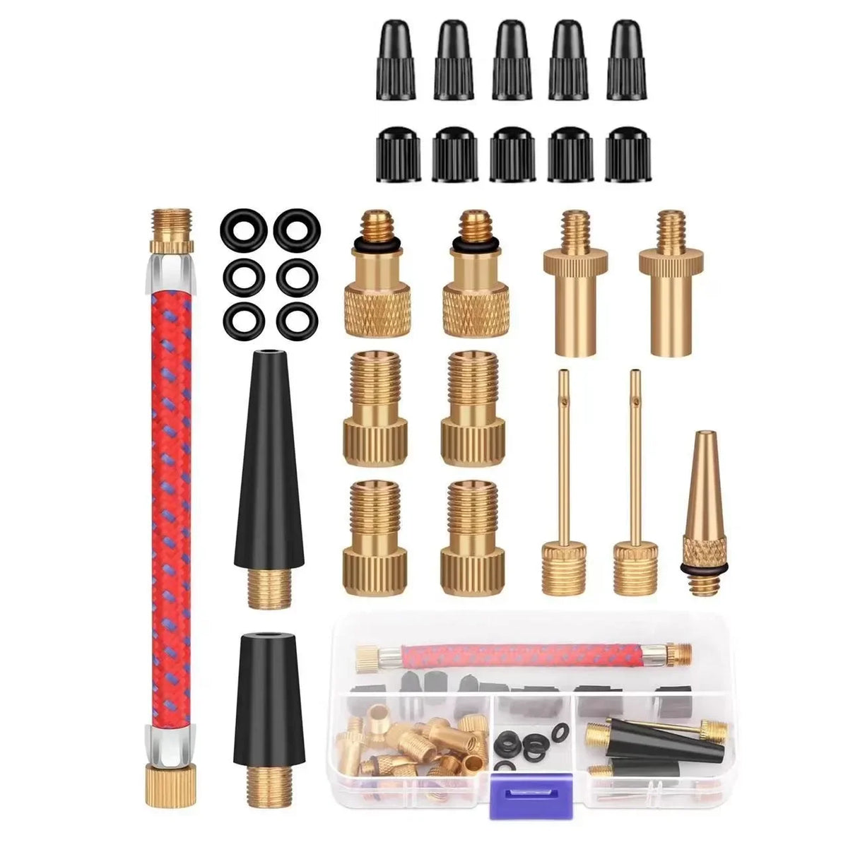 21/30Pcs Bicycle Tire Inflator Tube Needle & Air Hose Adapter Kit - Pump Connectors for Bike Repair & Basketball Valves