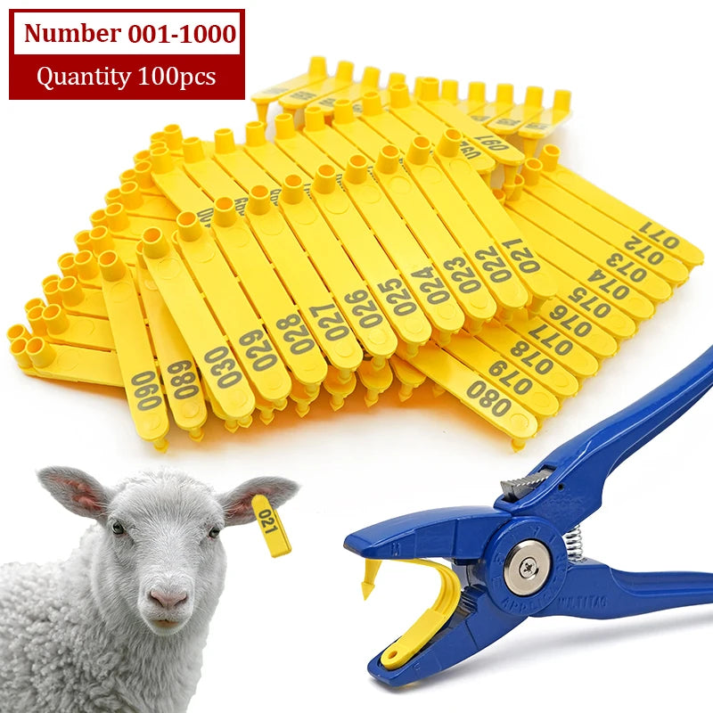 Livestock Animal Goat Ear Tag Pliers Dog Rabbits Sheep Ear Tags Nylon Material Sheep Laser Ear Tag No.001-100