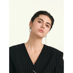 NiNice Temperament Stainless Steel Metal Tassel Chain Long Hanging Drop Earrings Girl's Daily Wear Trending Jewelry Recommend