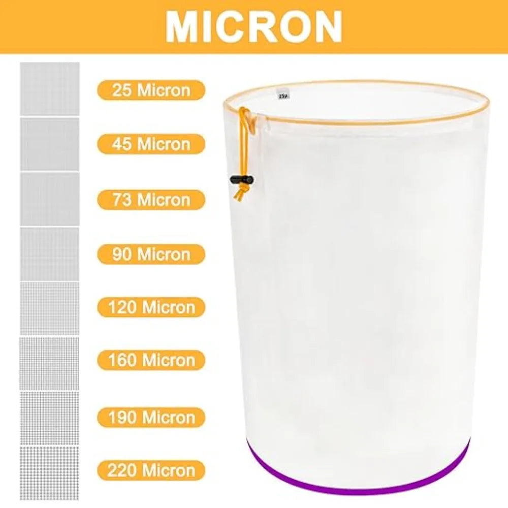 5 Gallon Reusable Filter Bag with Screen, Top Opening, Hydroponics Gardening, 25-220 Micron