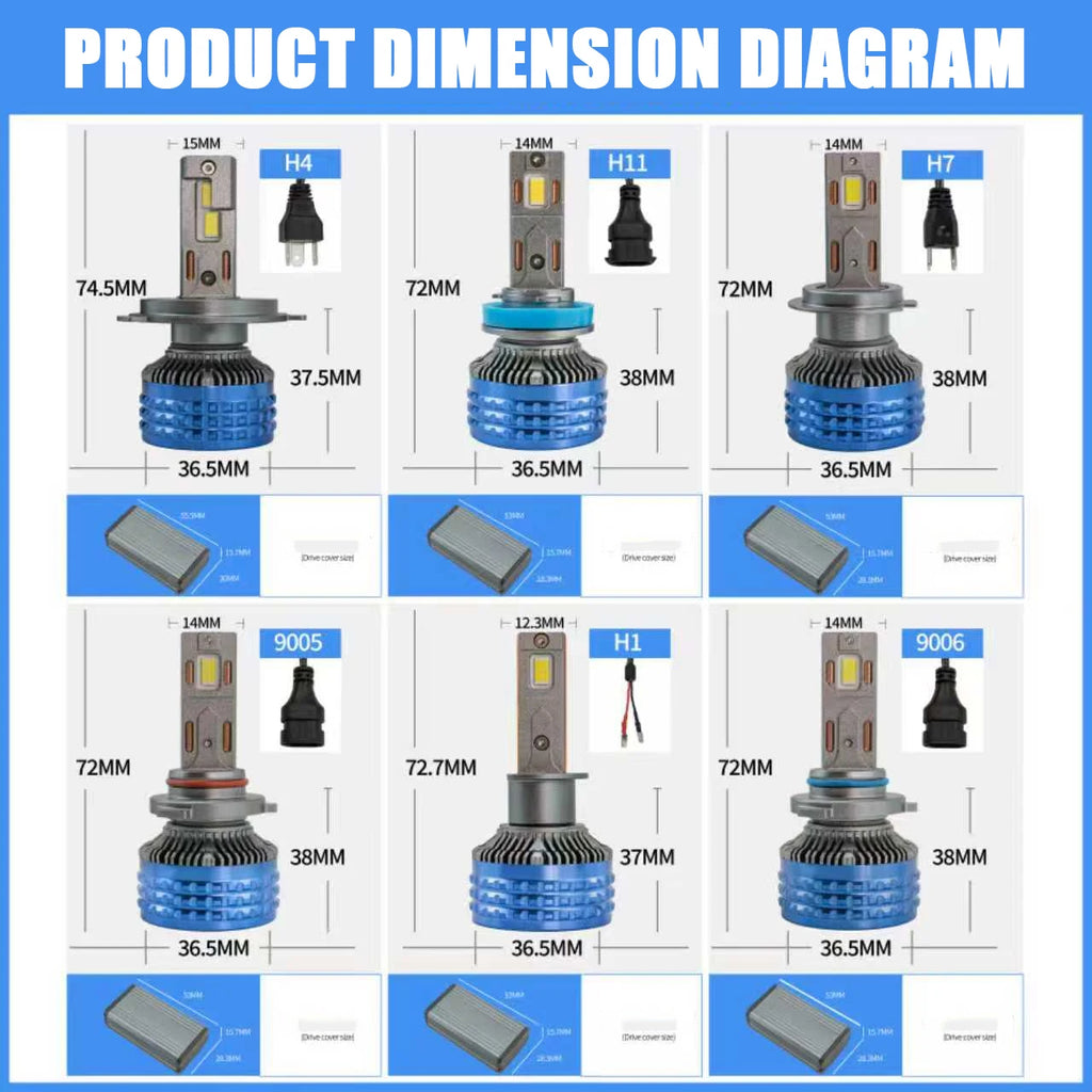 9600W H7 H11 LED Headlights Canbus H1 H4 9005 HB3 9006 HB4 6000K 4300K 3000K Three Color Remote Control Car LED Bulb Strobe Lamp