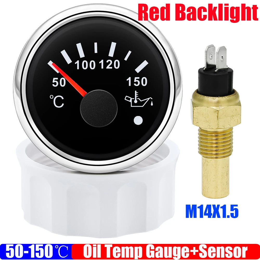 Auto Car Boat 2" 52mm Oil Temperature Gauge with Warning Red Light 50~150℃ Oil Temp Meter+Sensor 1/8NPT M14X1.5 DC12V 24V Custom