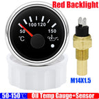Auto Car Boat 2" 52mm Oil Temperature Gauge with Warning Red Light 50~150℃ Oil Temp Meter+Sensor 1/8NPT M14X1.5 DC12V 24V Custom