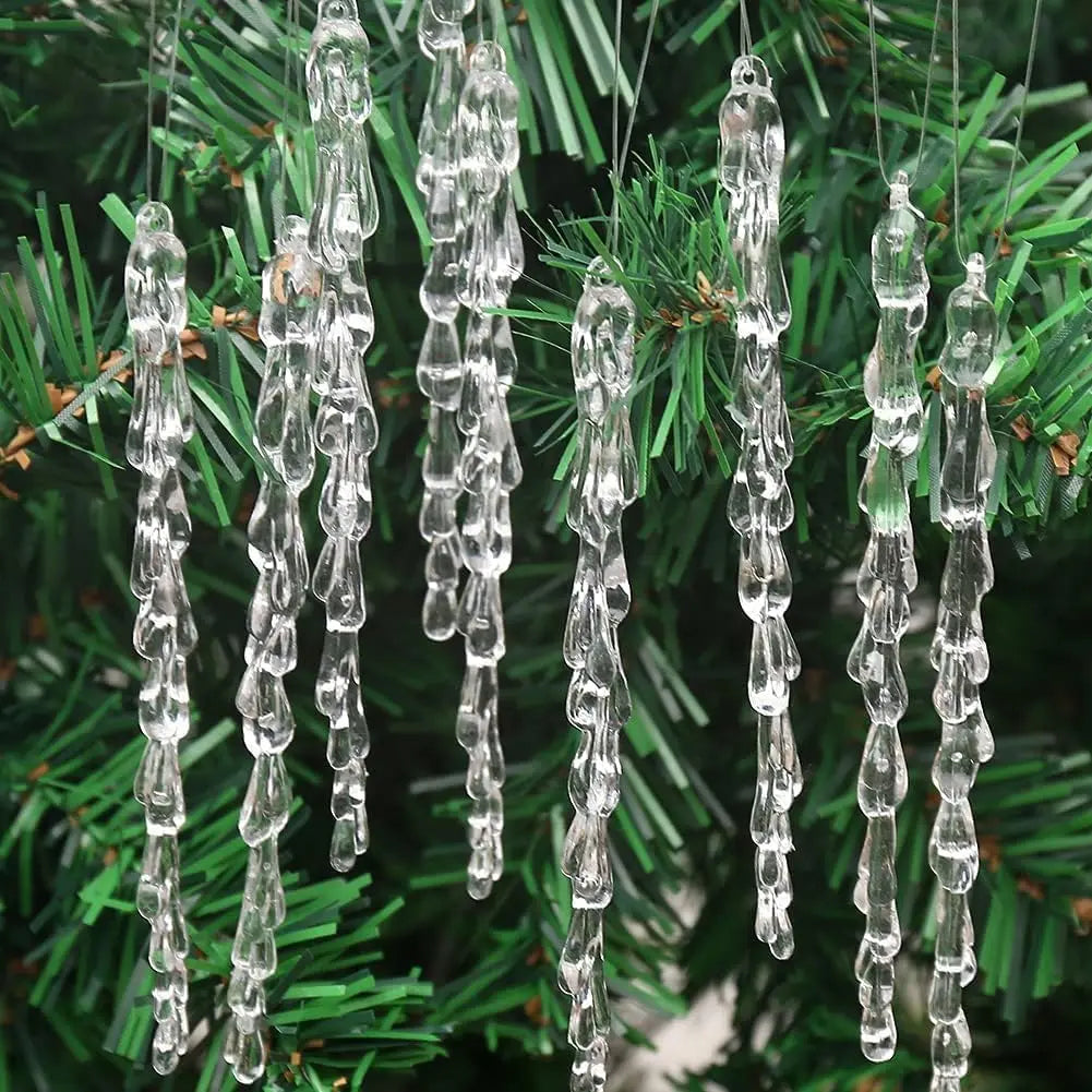 Transparent Acrylic Icicle Christmas Ornaments Xmas Tree Hanging Pendant Crystal Twisted Icicle Snowflake Home Party Decoration