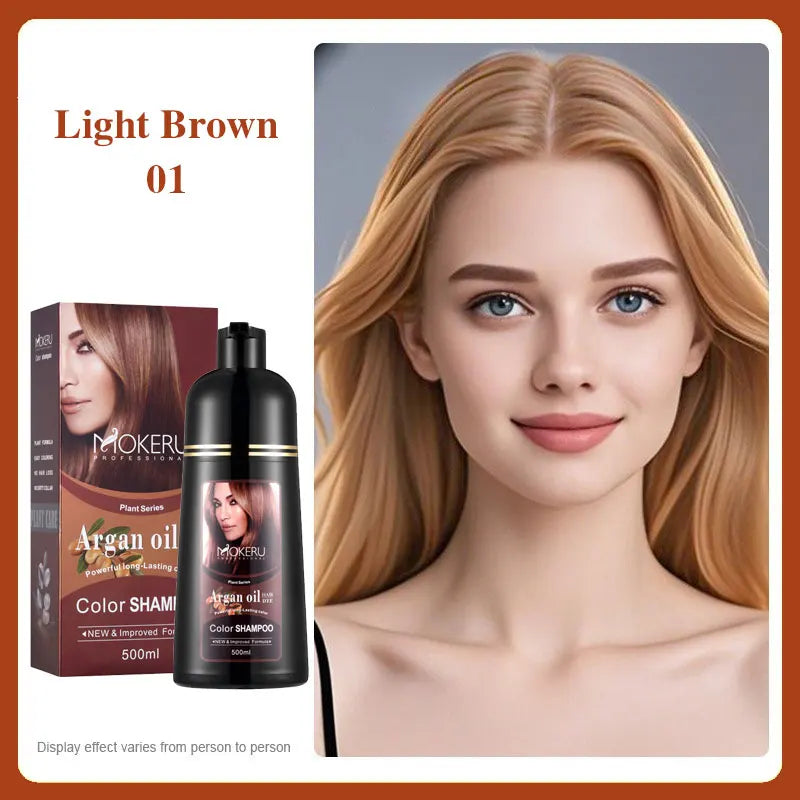 Mokeru Argan Oil Hair Dye Shampoo, Natural Black, Permanent Gray Coverage, 1pc