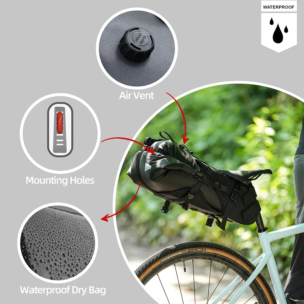 Rhinowalk Upgraded Bicycle Tail Bag Bike Seat Bag 14L Waterproof Bike Bag Long Distance Travel Luggage