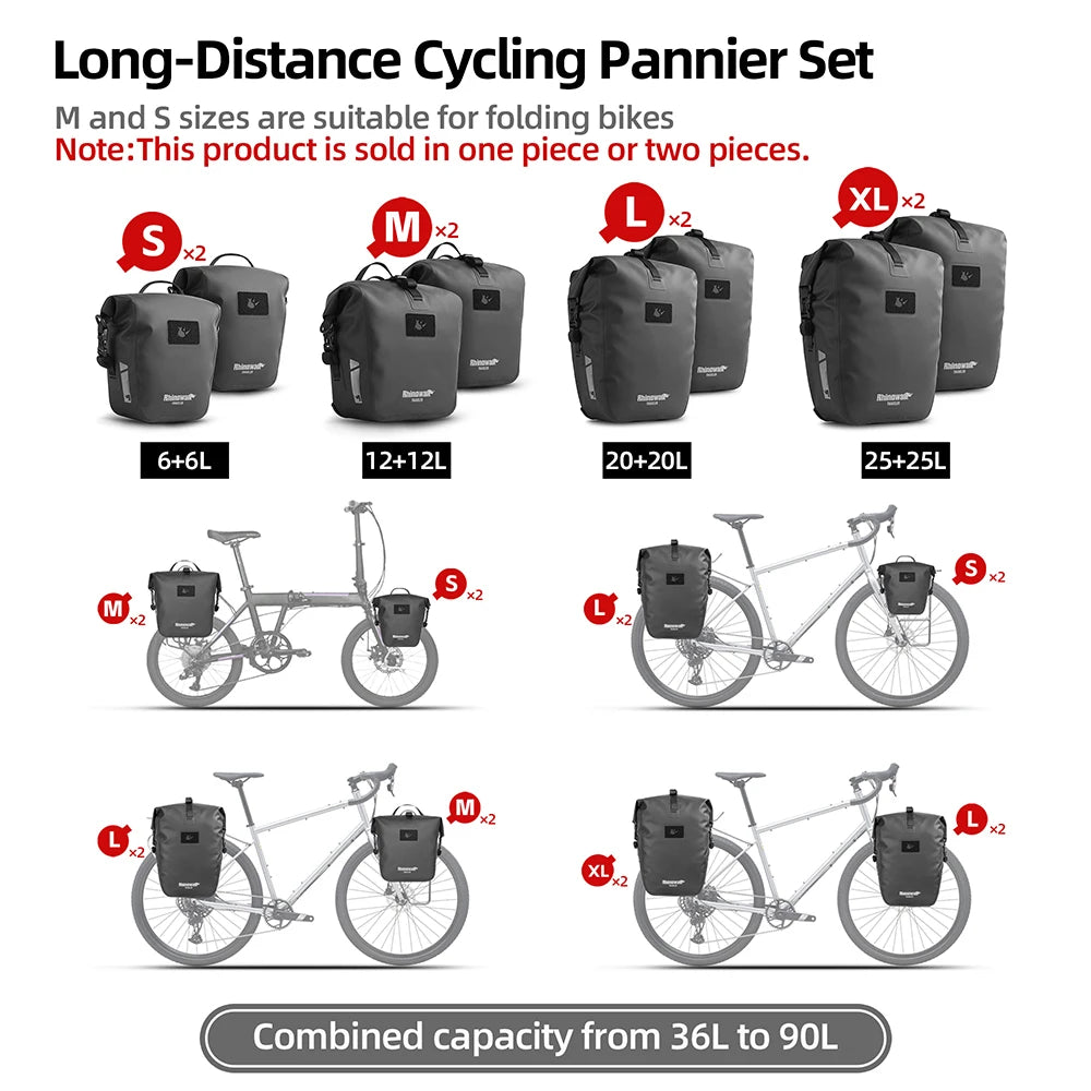 Rhinowalk Bike Pannier Bag Quick Release Waterproof Cycling Rack Side Pack Luggage Bag For Road MTB Touring&Folding Bicycle