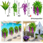 5pc Artificial Boston Fern & Persian Violet Ivy Vine Wall-Mounted Greenery Set