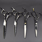 Japan 440C Titanium Qlating Barber Professional Scissors for Hairdresser 5.5 / 6.0 Cutting Thinning Black Hair Scissor Shears