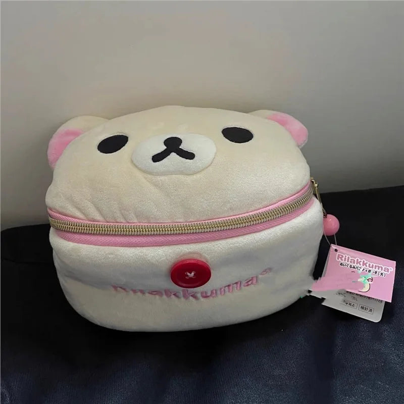 New Cute Rilakkuma Bear Girl Plush Elliptical Stereoscopic Makeup Bag Portable Storage Bag Cute Cartoon Easy Bear Bear Storage W