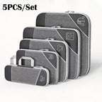 5PCS Travel Compressed Packing Cubes Storage Organizer Set With Shoe Bag Mesh Visual Luggage Portable Lightweight Suitcase Bag