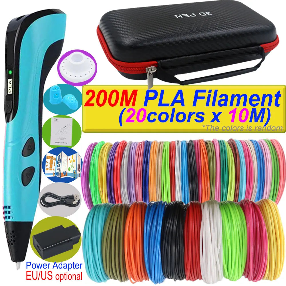 2026 New 3D Printing Pen DIY Three-dimensional Painting Children Toys With LCD Screen Power Adapter 200M PLA Filament Toys Gift