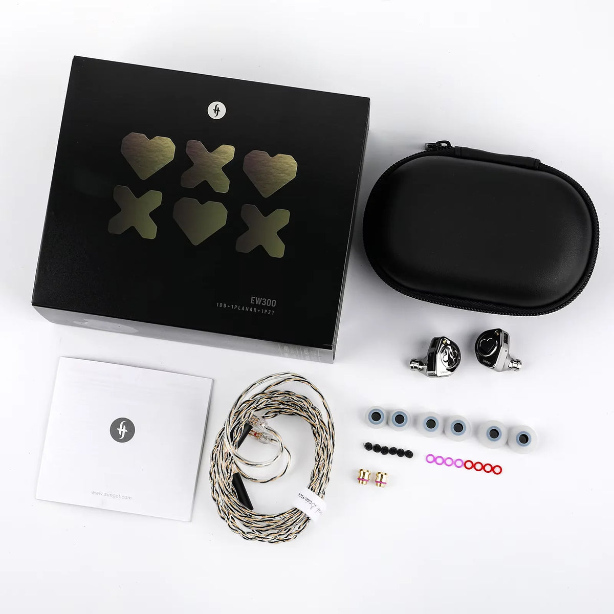 SIMGOT EW300 IEM HIFI Earphones 1DD+1Planar+1PZT Hybrid Driver with Detachable Nozzles Silver-Plated OFC IEM Cable for Musician