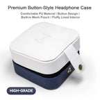 QoA Portable Headphone Storage Case Button Closure Travel Carry Box White Blue