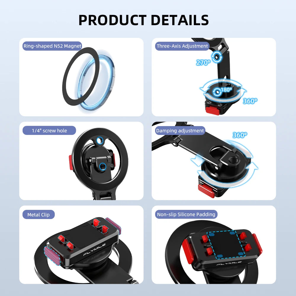 Flymile Magnetic Quick Release Mount Metal Bracket Phone Teleprompter Base for Insta360 Ace pro 2 Accessories Video Shooting