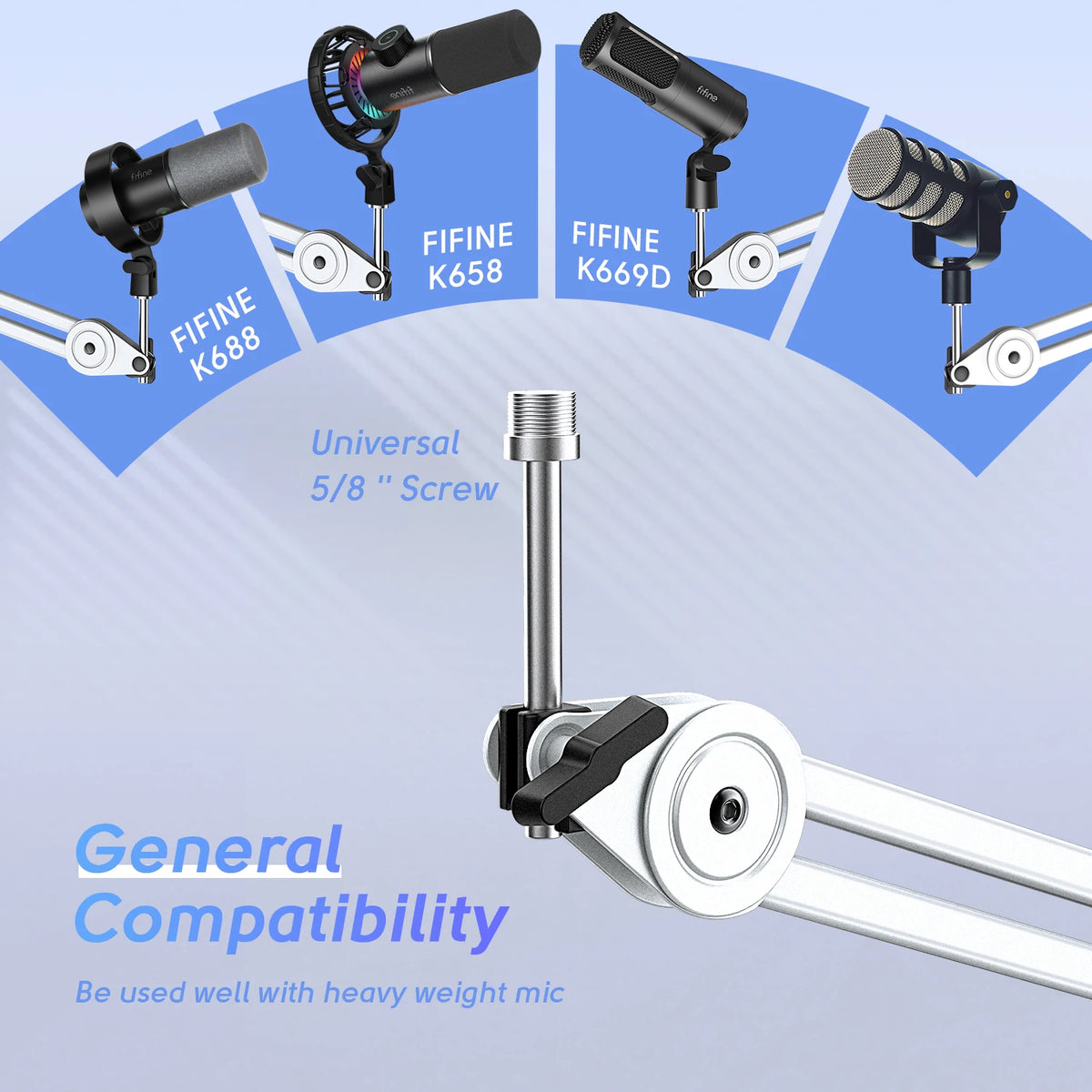 FIFINE Microphone Arm Boom,Adjustable Heavy Suspension Boom with Desk Clamp for K658/A2/Gaming,Streaming,Podcasting-BM63W-White