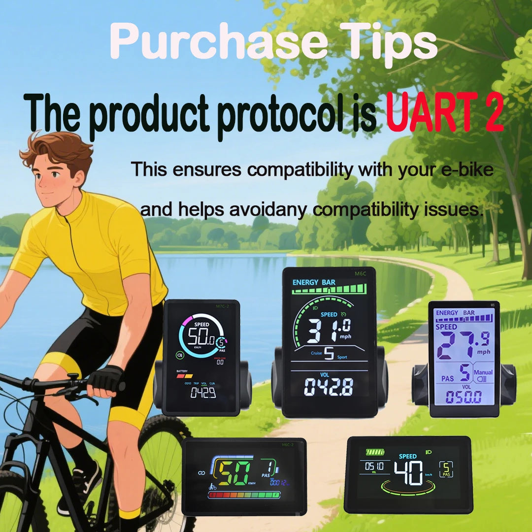 UART2 H6C Electric Bike LCD Display Speedometer Meter 24V-60V, 5/6 Pin Plug Options